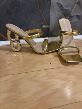 Gold Metallic Strappy Heeled Sandals for Women